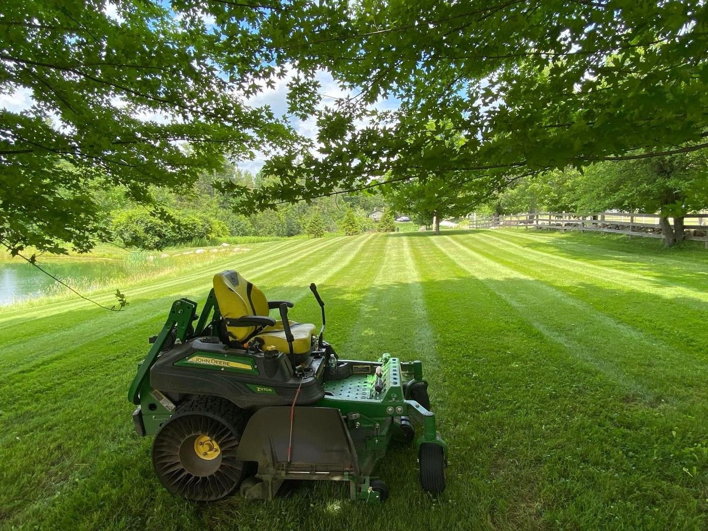 Freshly mowed lawn with clean striping